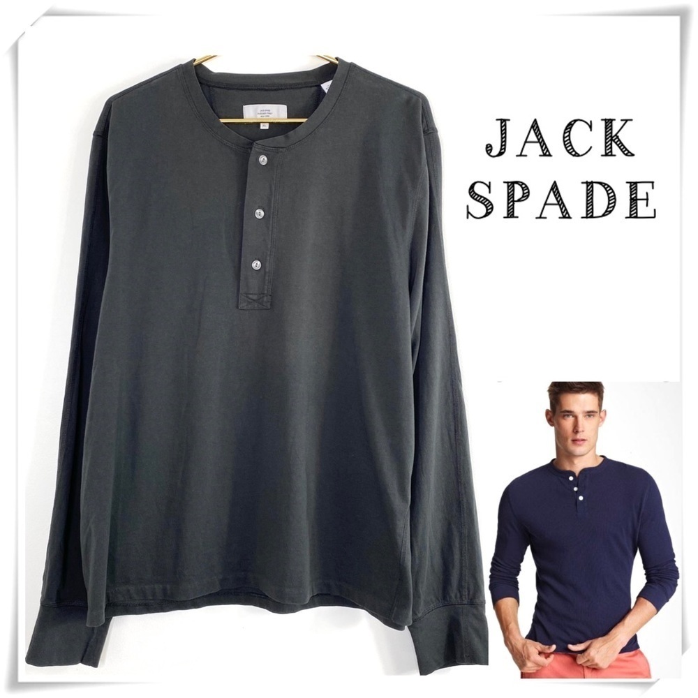 Jack Spade Front Half Button Olive Green Henley Long Sleeved Shirt Green